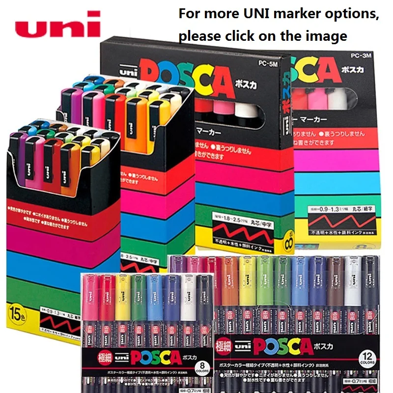 Imagem -02 - Uni Posca Acrílico Marcadores Graffiti Permanente Paint Pen Art Supplies para Rock Metal Couro Cerâmica de Vidro Pc1 5m