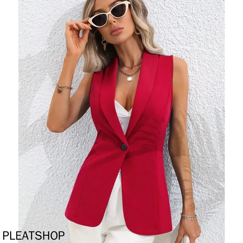 

Spring/Summer New V-NECKCollar Black White Suit Blazer Vest Jacket Women Style Commuter Sleeveless OL Cardigan Tank Coat