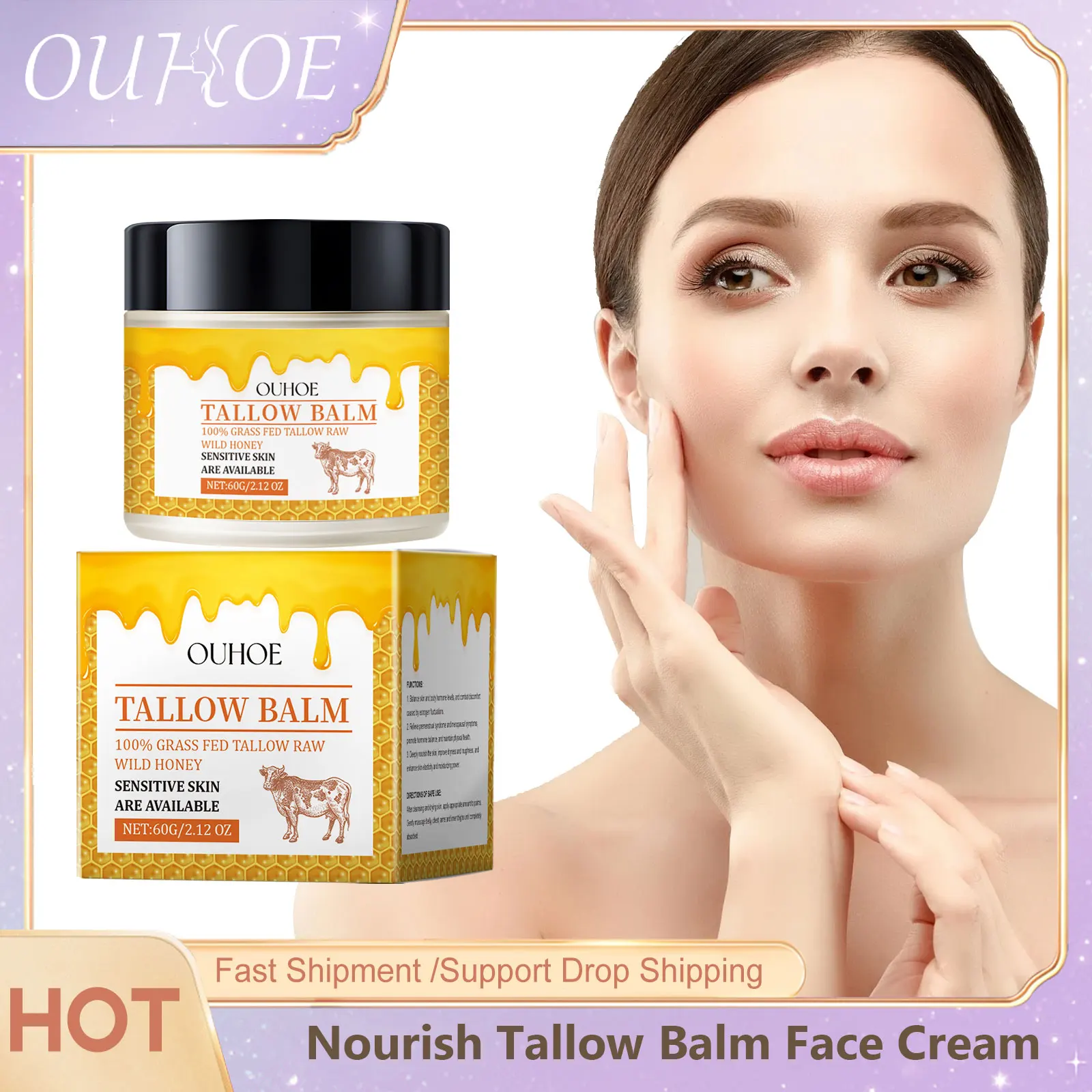 

Beef Tallow Brighten Face Cream Whitening Long Lasting Hydrate Fade Fine Lines Wrinkles Repair Smooth Nourish Tallow Moisturizer