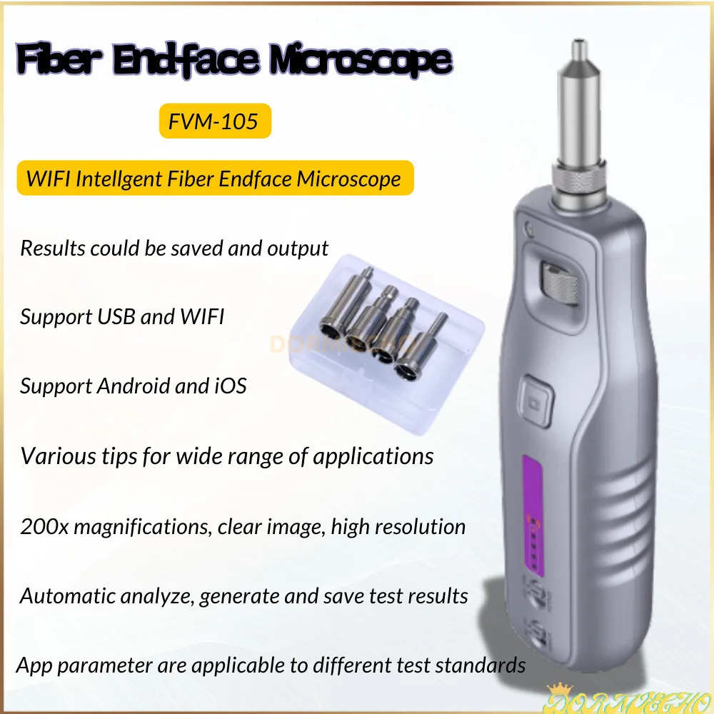 

WIFI Fiber Optic Endface Inspection FVM-105 Wireless Microscope FVM105A Portable Wifi Probe With Auto Analyze 200X Magnification