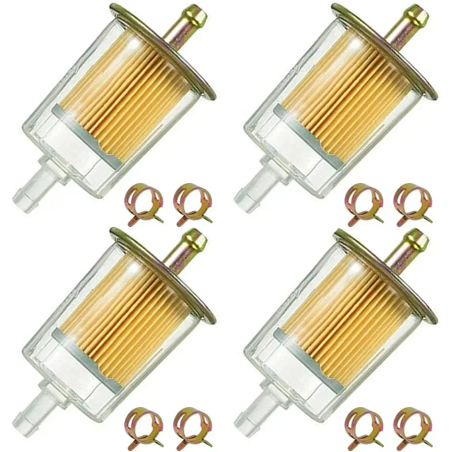 4 Pieces of 5/16 inch universal Fuel Filters with 8 Pieces of 14mm Hose Clamps, Gas Inline Fuel Filter Replacement for Motorcycl