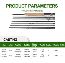 Fly Fishing Rod #5-6, 240cm-7-Section/270cm-8-Section Carbon Fiber Travel Rod