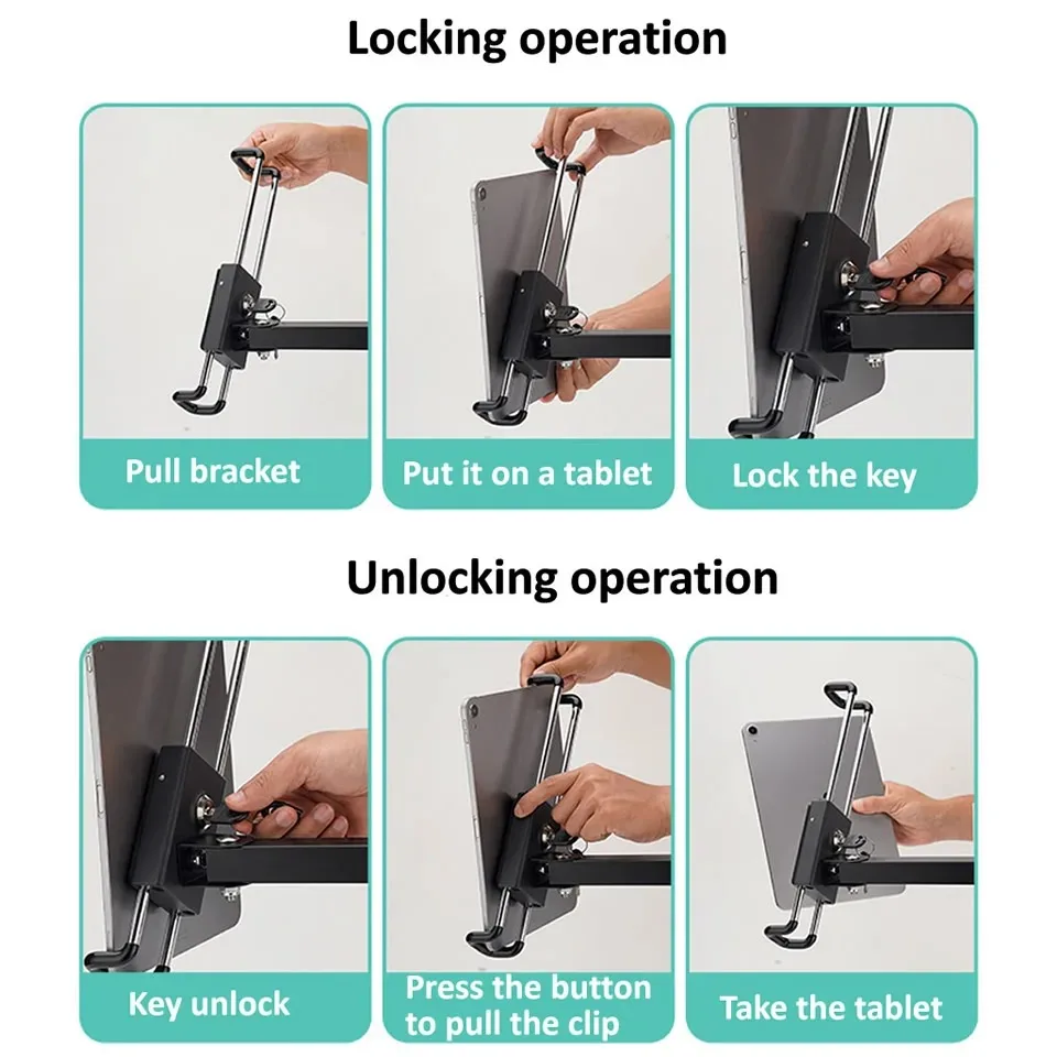 Imagem -06 - Wall Mount Tablet Suporte para Ipad Stretchable Wall Holder Anti Theft Bloqueio de Segurança Metal Ajustável 713