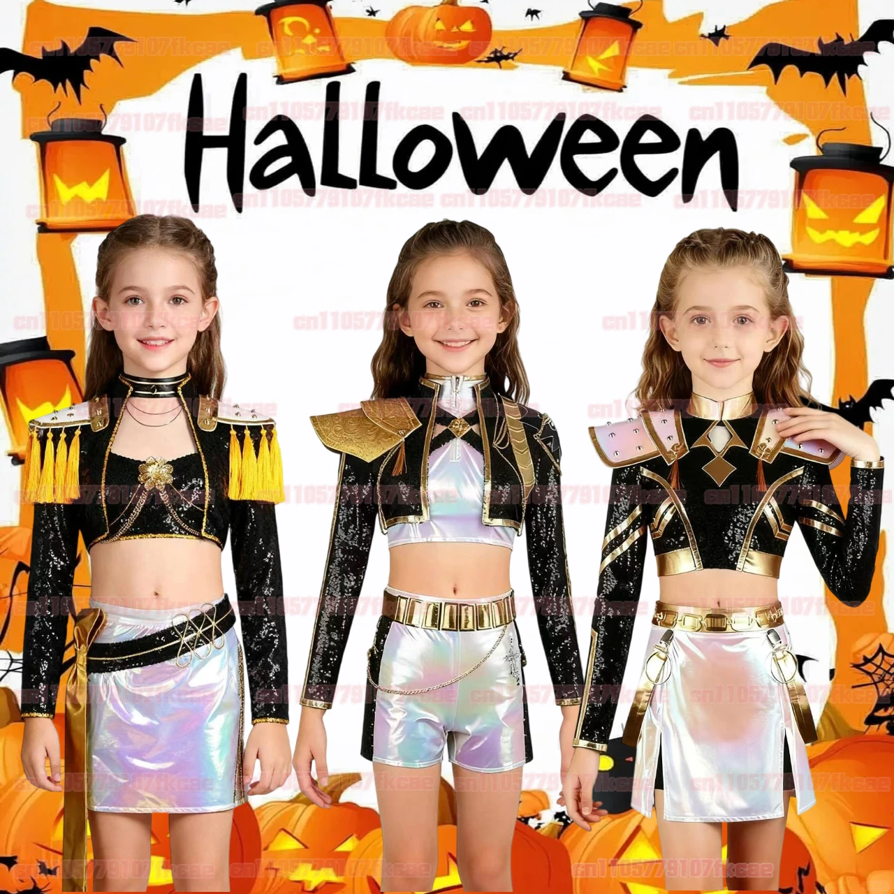 블랙 세트 헌터즈 루미 코스프레 키즈 케이팝 데몬스 의상 소녀 조끼 반바지 벨트 허리 체인 의상 할로윈 카니발 파티 슈트