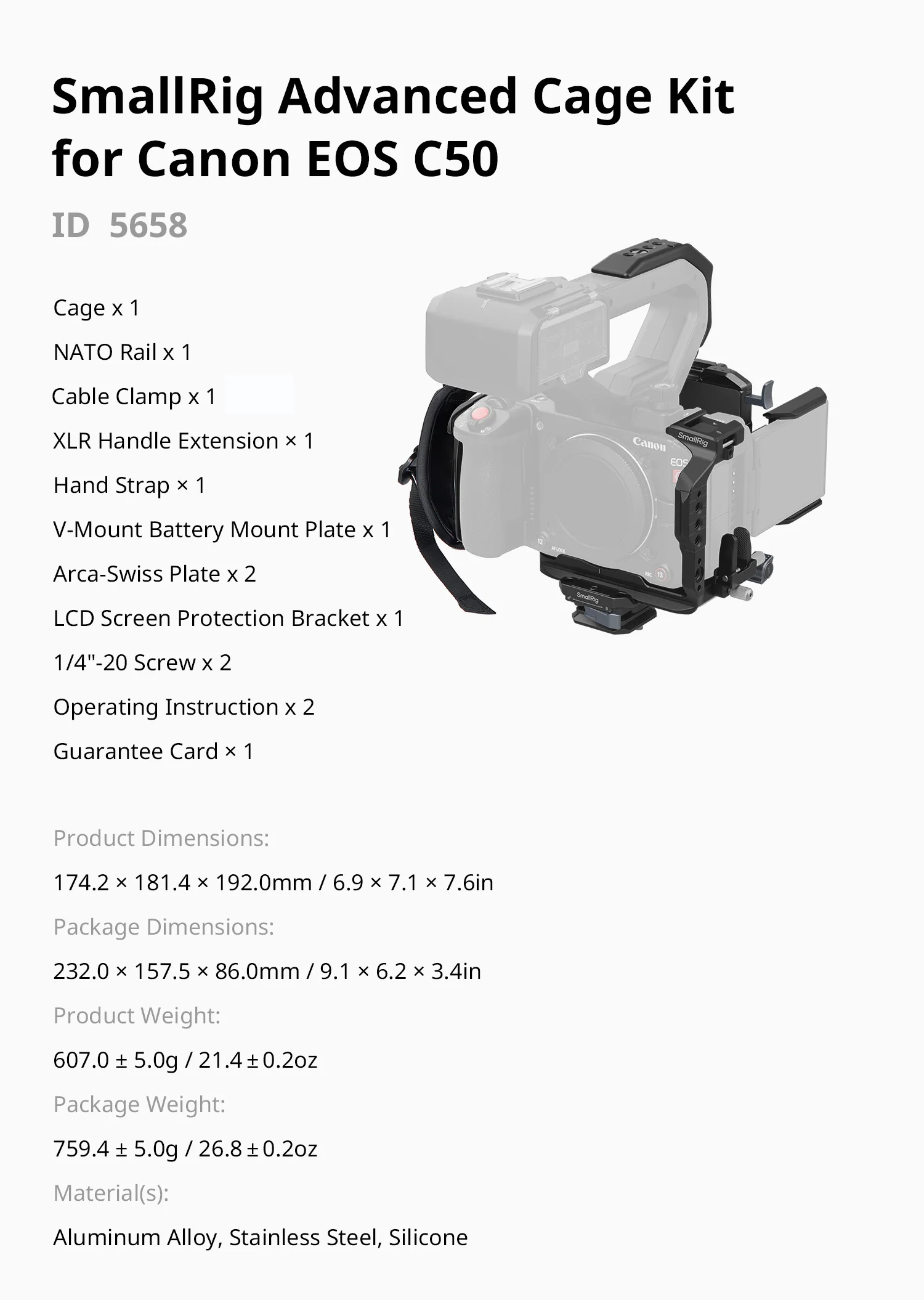 SmallRig C50 camerakooi voor Canon EOS C50 met NAVO-rail kabelklem Modulaire compatibiliteit met Canon's originele XLR-tophandgreep