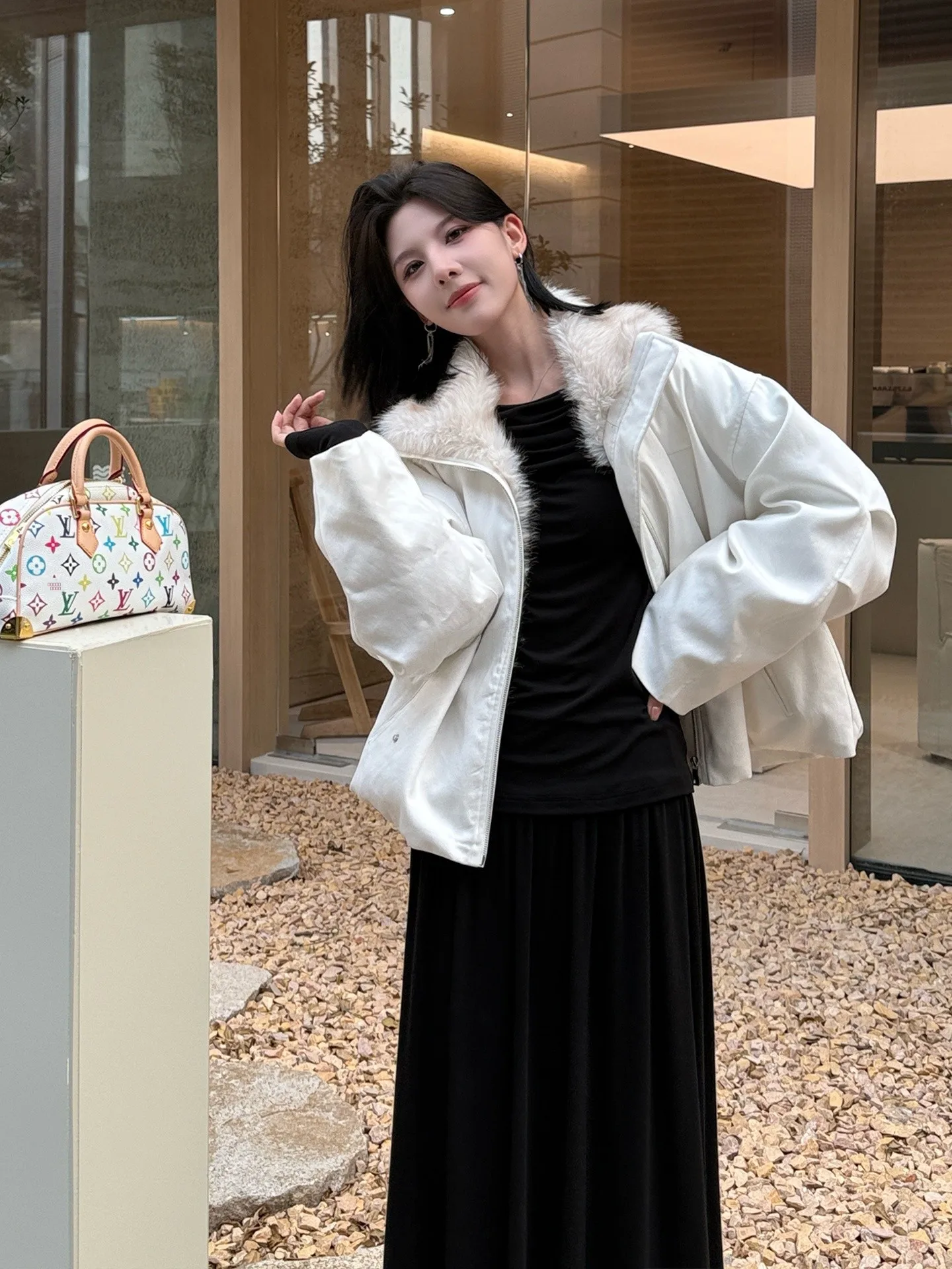 

Women's Winter Thiened Jaet Quilted Fur Collar Patchwork Outerwear Coat Sli Chinese Brand Autumn Collection