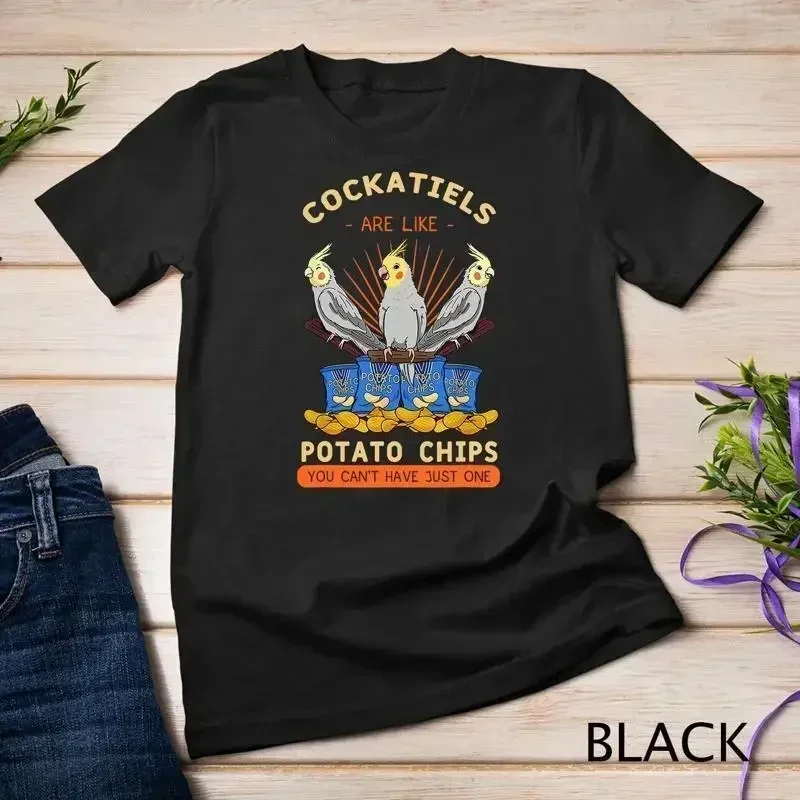 Cockatiel Potato Chips Cockatoo Lutino Parrot Quarrion Tiel Unisex T shirt