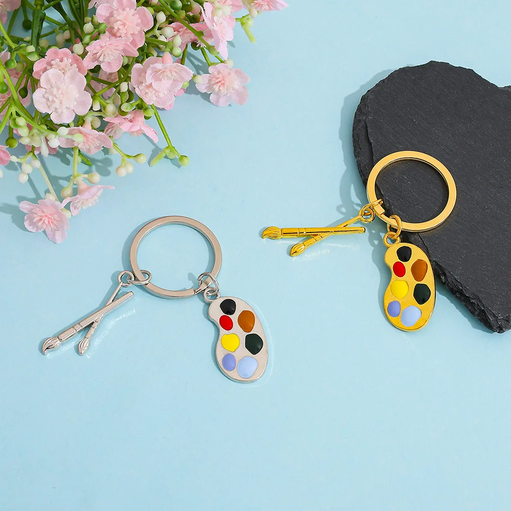 Creative Color Palette Metal Keychain Fashion Painting Tools Brush Key Holder Backpack Accessory Unique Gift for Friends