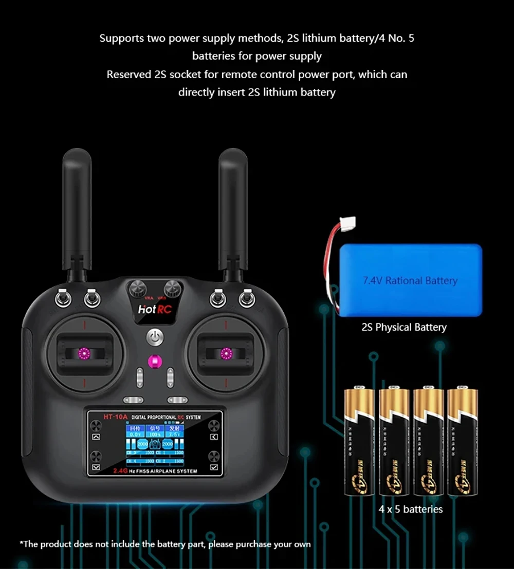 Transmisor HOTRC HT-10A RC 10CH 2,4G pantalla de 1,7 pulgadas con receptor de F-10A para aviones modelo RC barcos coche Drones Robots DIY