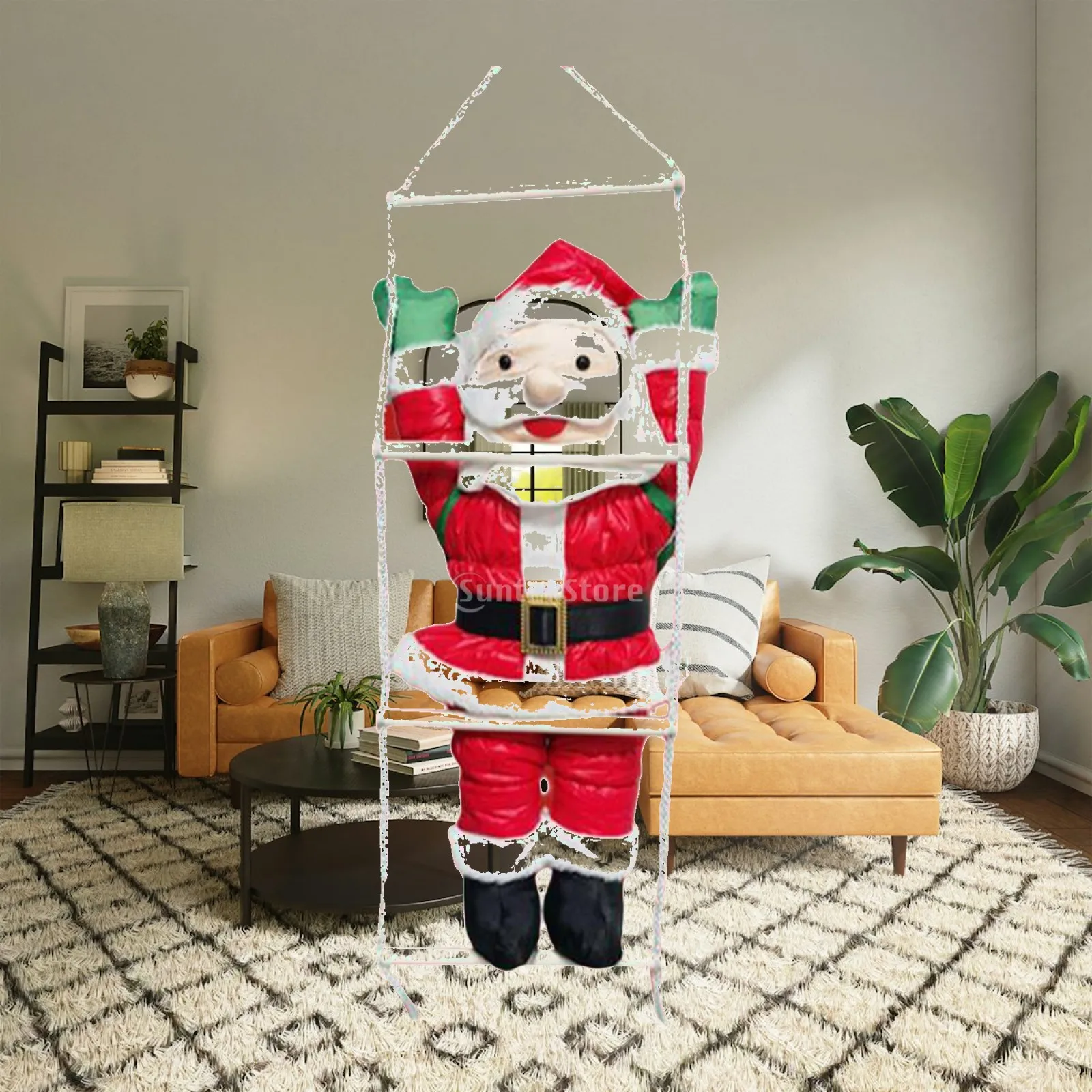 Ornament Santa Claus Figure Climbing Santa Claus Doll Toy on Rope Ladder for Fireplace Bedroom Wall Holidays Decor