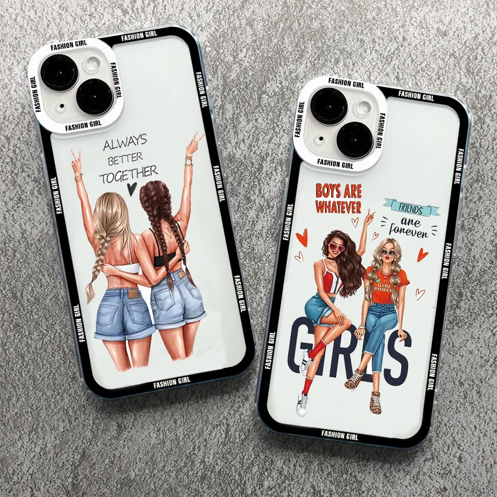 Fashion Girls Phone Case for iPhone 11 12 13 14 15 Pro Max Coque for iPhone XR X XS Mini 7 8 Plus Best Friends Sisters Cover