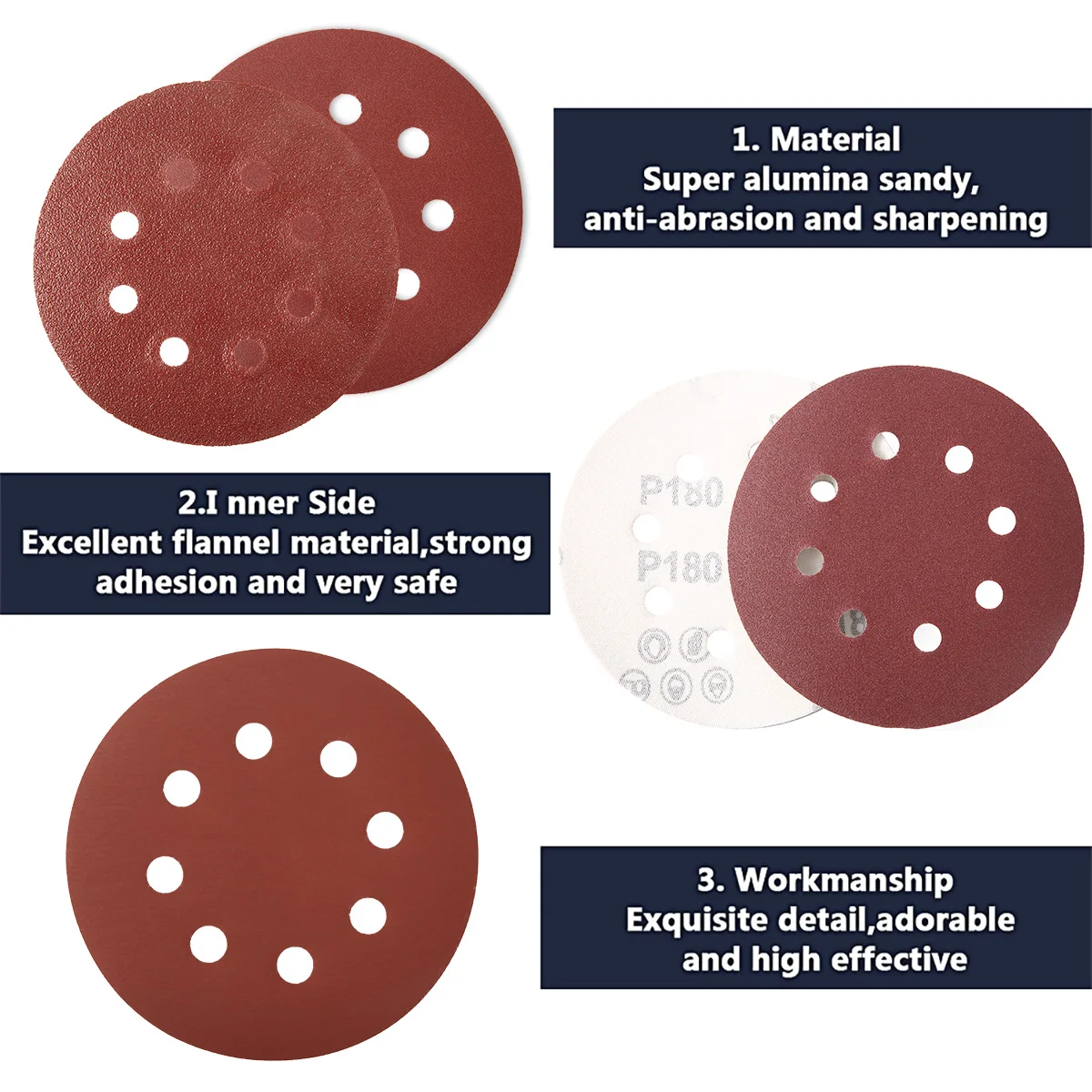 100Pcs Sanding Discs 5 Inch 8-Hole Alumina Sanding Pad Sanding Sheet Polishing Sand Paper for Metal Wood Glass Car Abrasive Tool