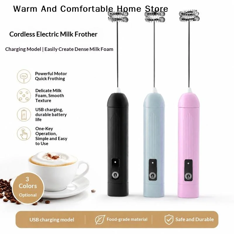 【W】3-Speed USB Rechargeable Electric Milk Frother Portable Handheld Mixer For Coffee Latte Cappuccino Miniature Small Mixer