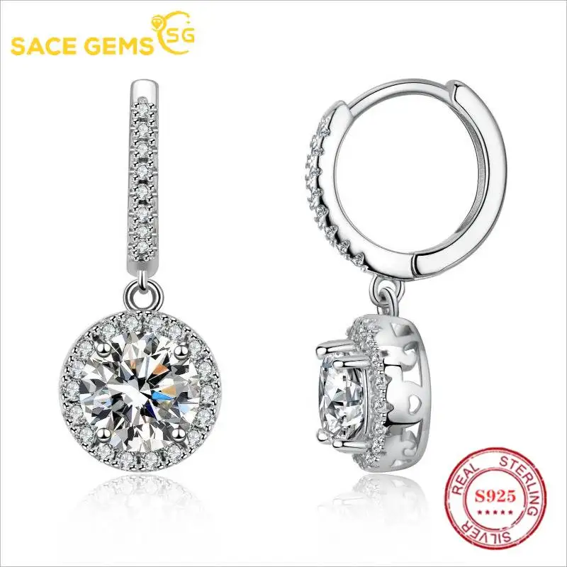

SACE GEMS Luxury GRA Certified 2ct Moissanite Drop Earrings for Women 925 Sterling Silver Silver Diamond Ear Clip Fine Jewelry
