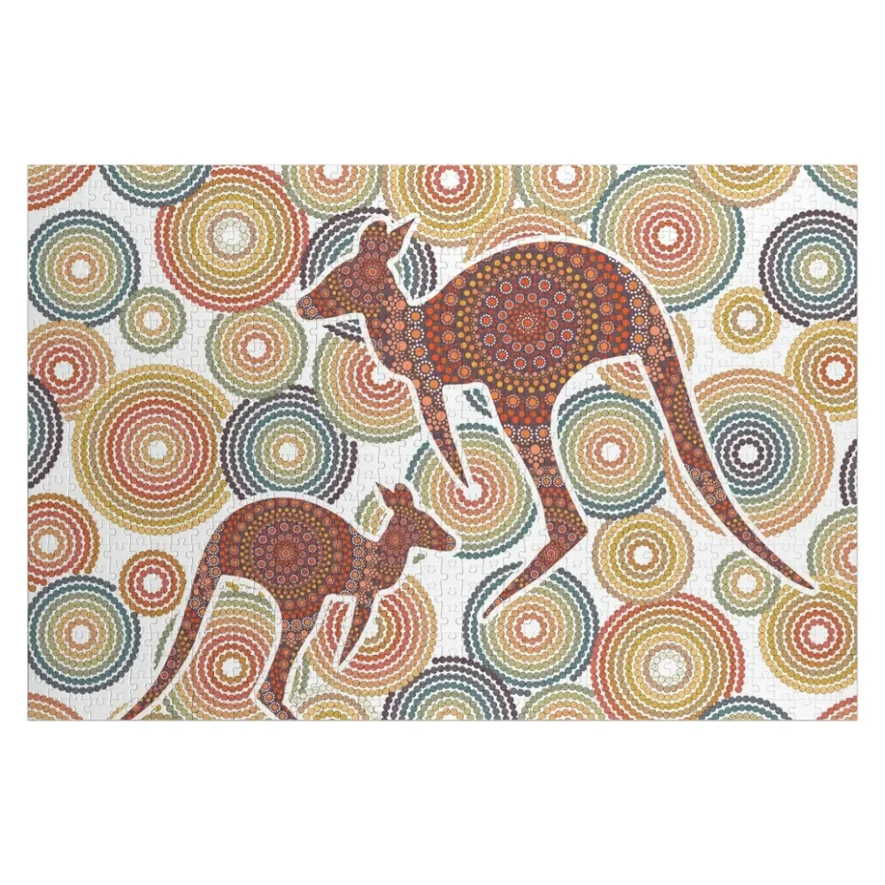 

Aboriginal Art Aborigine Australian Indigenous aboriginal Flag autochthon Bigambul Dots Circle Autumn blue orange Jigsaw Puzzle