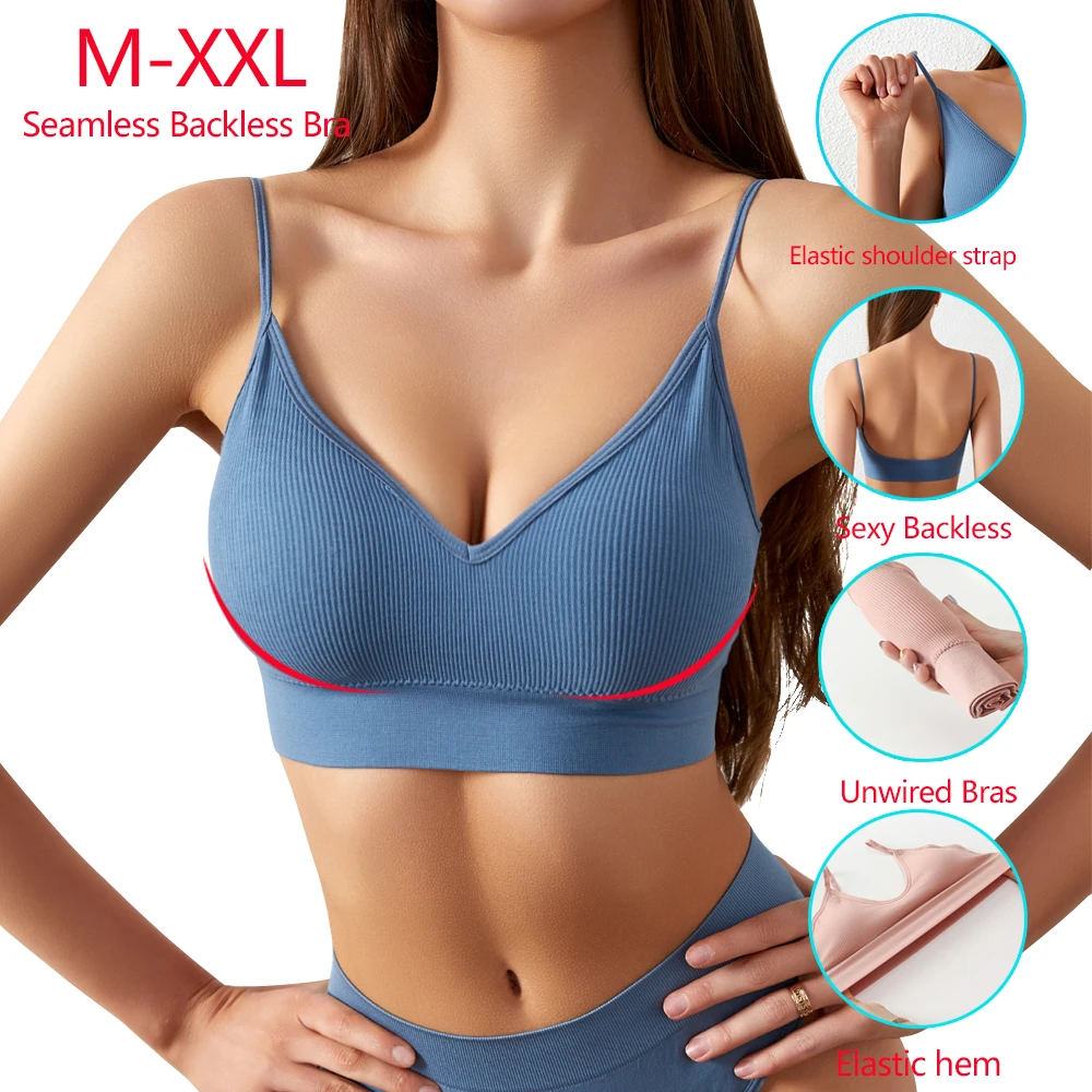 Sujetador sin costuras con espalda descubierta para mujer, ropa interior deportiva sin aros, Bralette de realce de talla grande sin marco