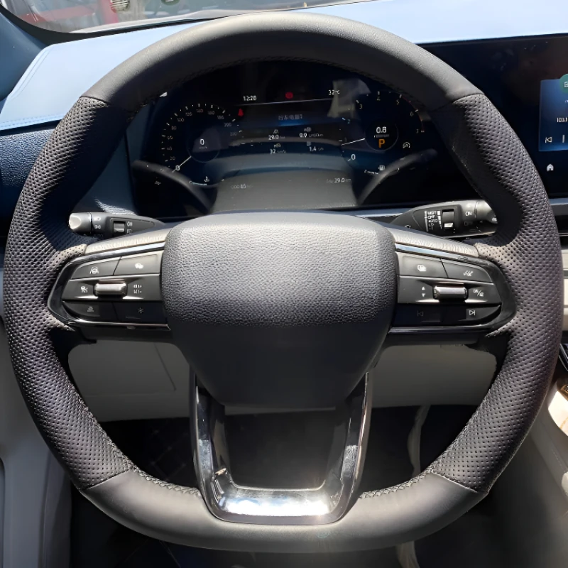 Für Ford Equator Modelle 22-25, handgenähtes, atmungsaktives, verschleißfestes und rutschfestes Lenkrad mit vollständiger Abdeckung, Modifikationsdesign