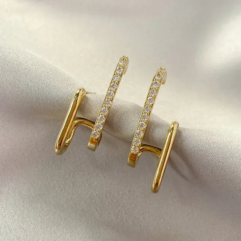 2pairs 2025 New Design Irregular U-shaped Gold Color Earrings for Woman Korean Crystal Fashion Jewelry Unusual Accessories Girls