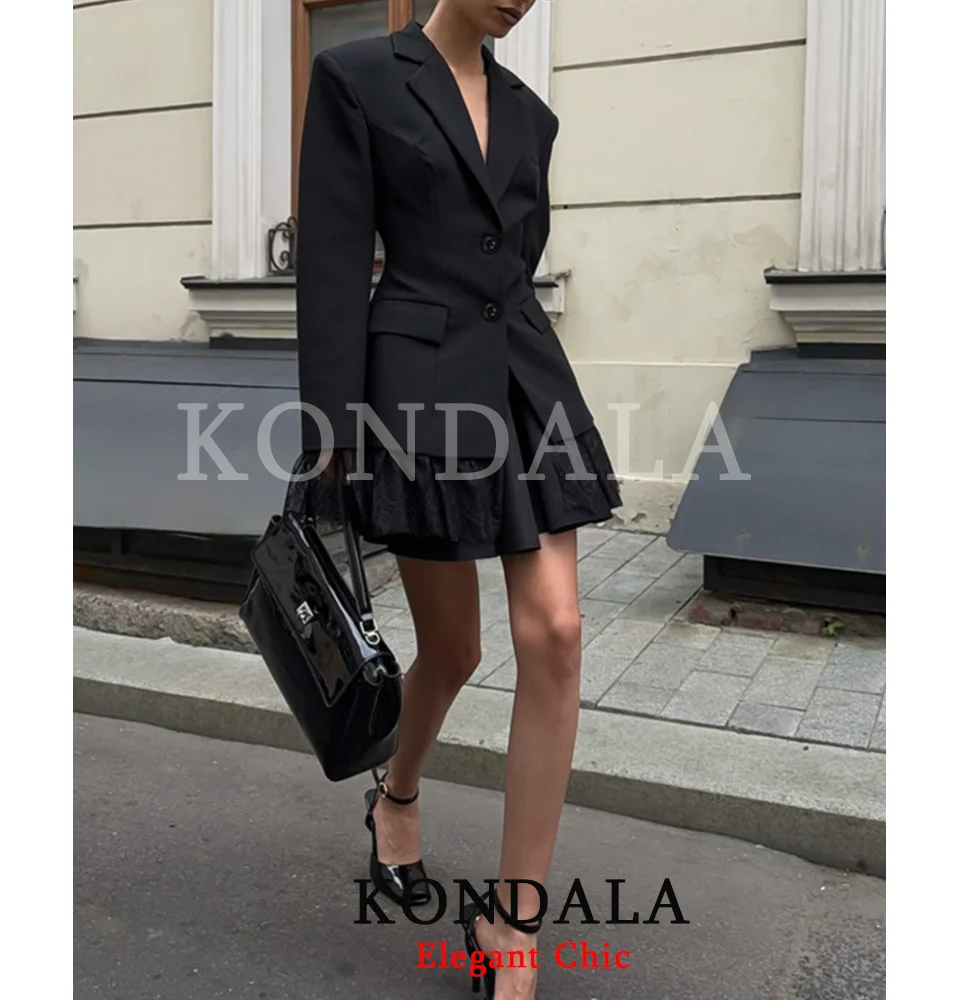 เสื้อเบลเซอร์ผู้หญิง KONDALA ดีไซน์หรูหรา ทรงเข้ารูป ตกแต่งด้วยผ้าลูกไม้  เอวเข้ารูป แฟชั่นใหม่ 2026 สำหรับฤดูใบไม้ผลิและฤดูใบไม้ร่วง สไตล์ไฮสตรีท เหมาะสำหรับสาวออฟฟิศ