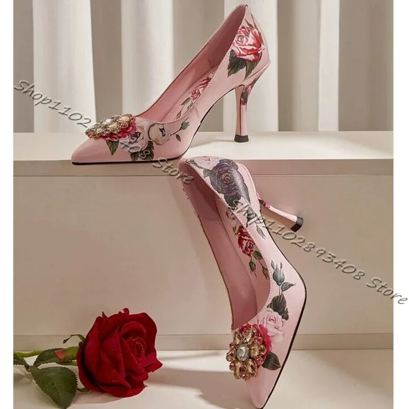 

Print Crystal Decor Pumps Pointed Toe Stiletto High Heels Shallow Sexy Pumps Women Spring Party Shoes 2023 Zapatos Para Mujere