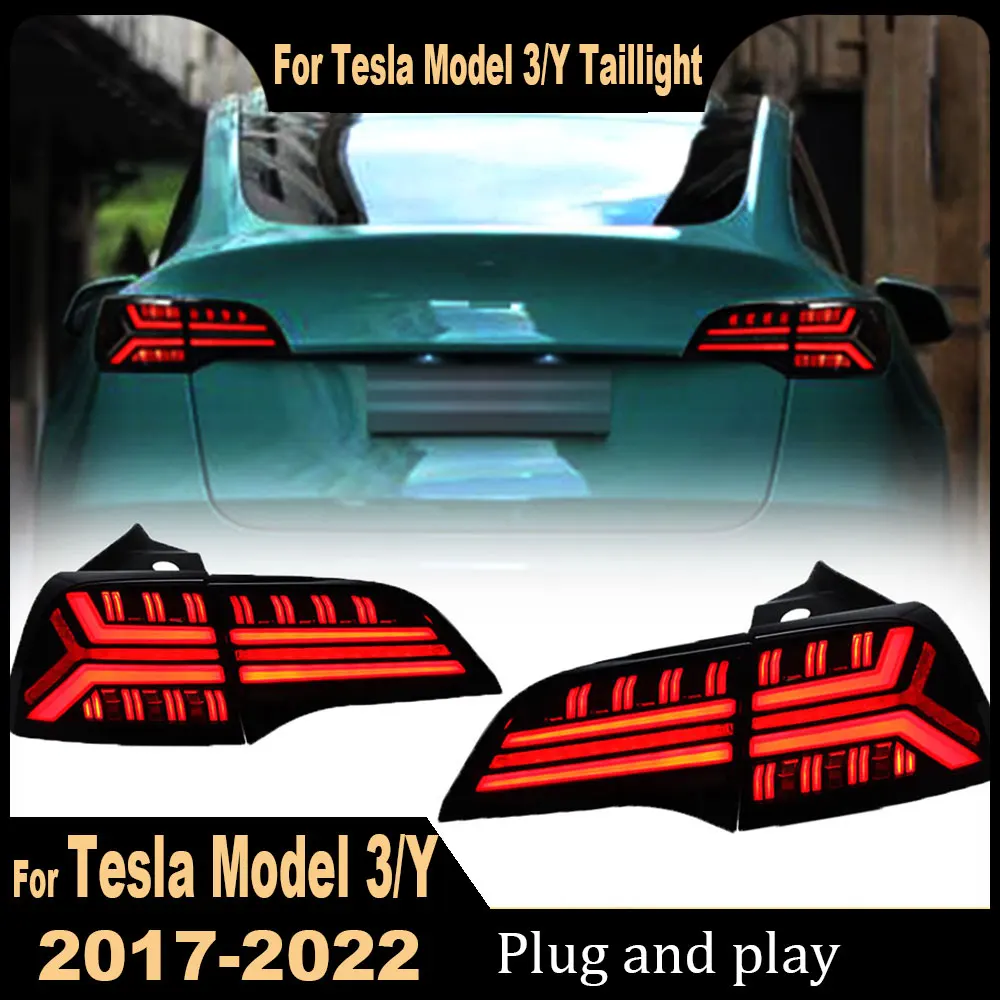Car Accessory LED Tail Lamps For Tesla Model 3 Model Y 2017-2023 Modified Full LED Taillights Assembly Dynamic DRL Plug and play