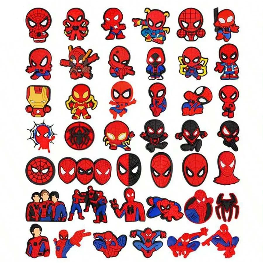 MESUCA 42pcs Spiderman Shoe Charms Set For Clogs Bag Bubble Slides Sandals,PVC Shoe Decorations Beach Bag Accessories