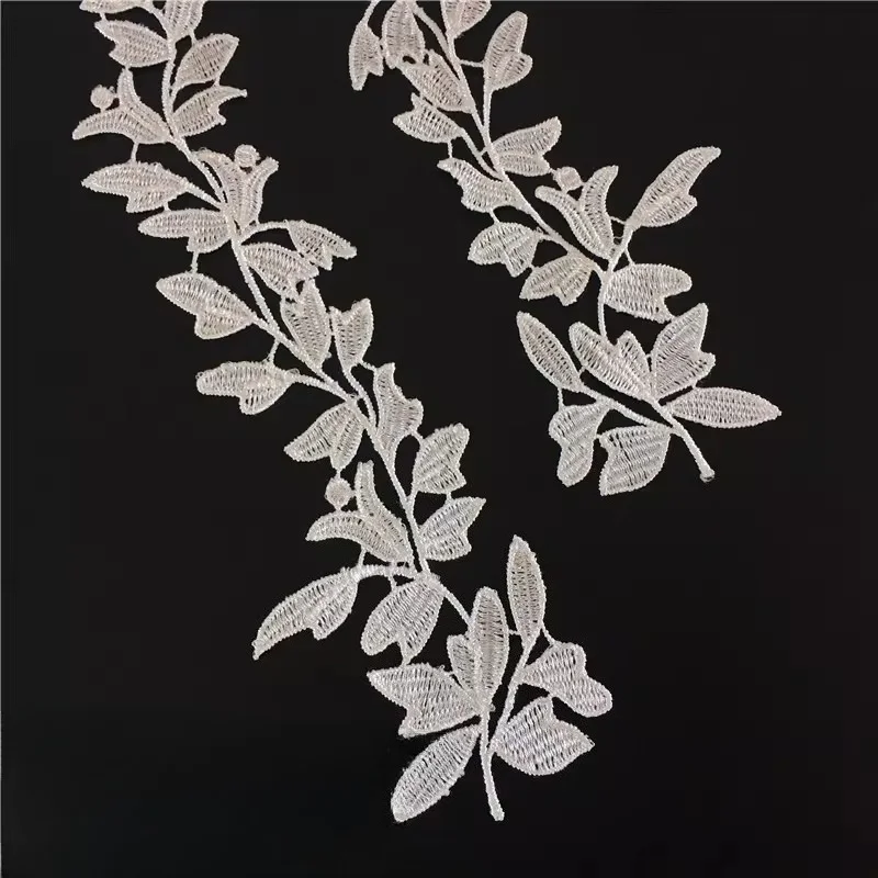 Polyester Leaf Lace Appliques, Sew On Lace Accessories, Lace Trim Embroidery, Off White, 6Pieces, 3Pairs