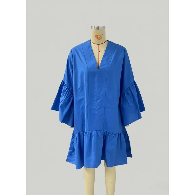 Tilaa 3 ألوان مضيئة كم فساتين عيد ميلاد صغيرة للنساء 2025 فضفاض ألف خط الخامس الرقبة الكشكشة فستان قصير للحفلات الإناث 184950