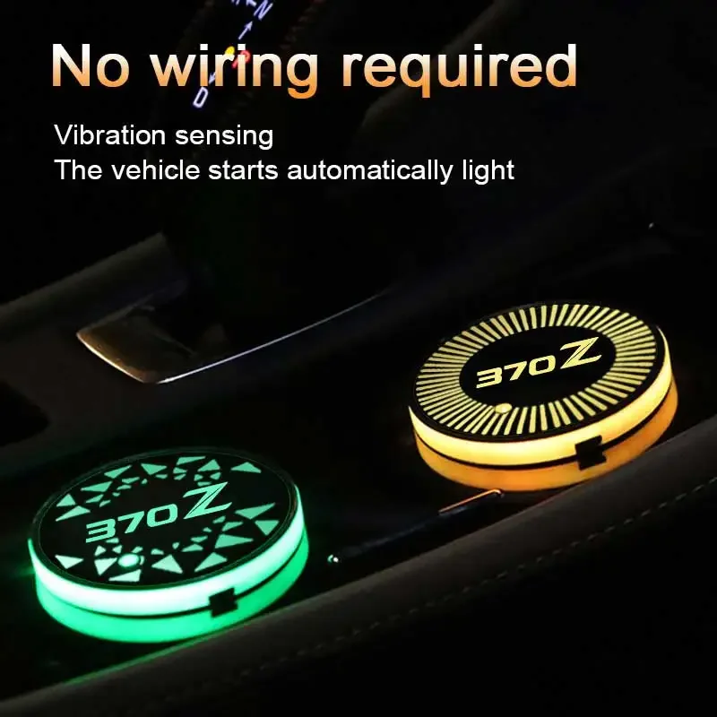 Car Intelligent Water Coaster Drinks Holders for Nissan 370Z Logo 7 Colorful LED Cup Mat Pad USB Charging Light Accessories