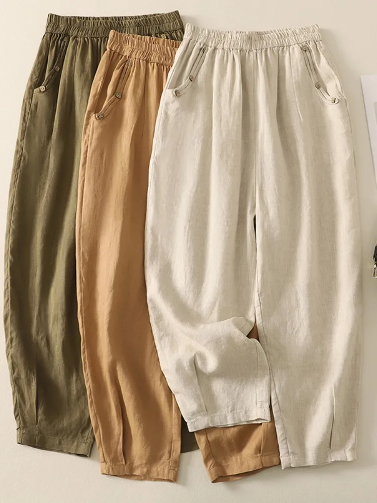 

Retro Harem Pants Women's Summer Small Size High Waist Slim Cotton Linen Casual Carrot Pants Slim Straight Long Pants