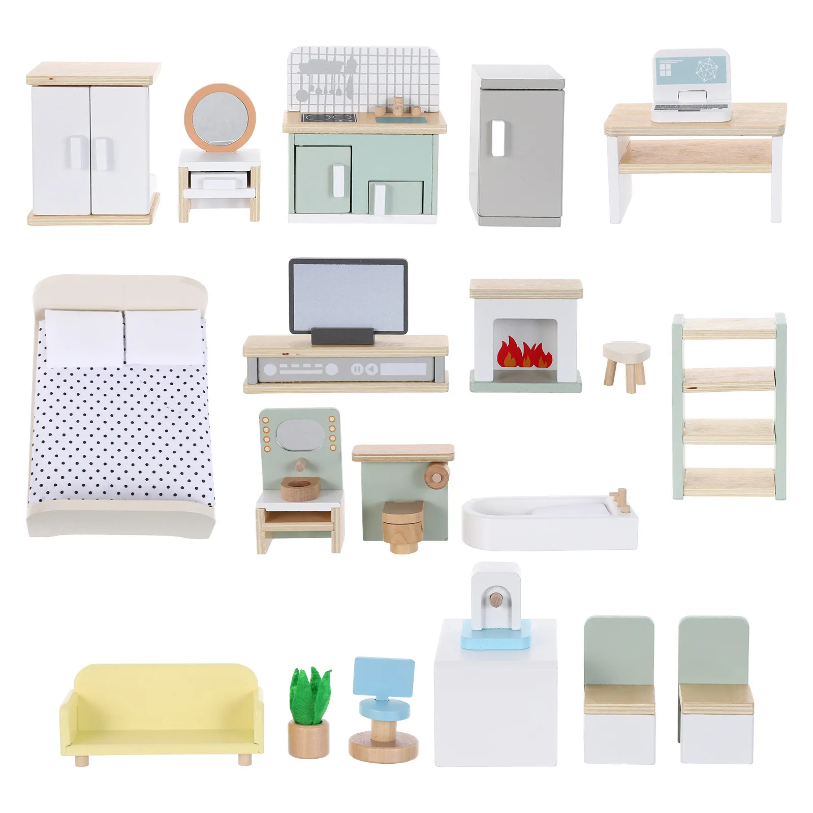 

1 Set Mini Furniture Wooden Dollhouse Kitchen Bedroom Bathroom Playset For Kids Pretend Play Tiny House Simulation Accessories