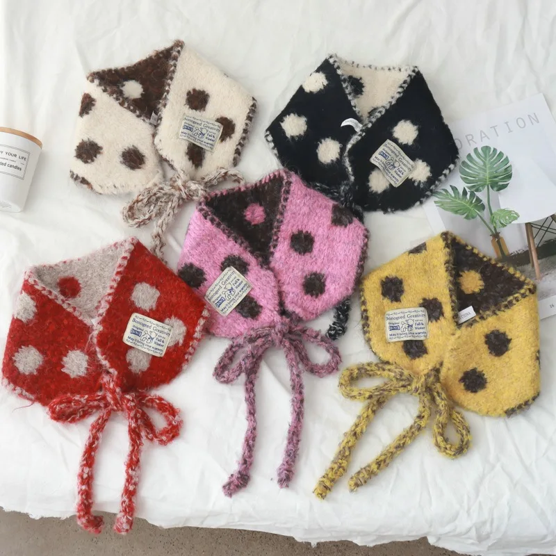 Korean Style Cute Polka-Dot Self-Tie Small Scarf Women's New All-Match Multifunctional Warm Ear Protection Headcloth Earmuffs