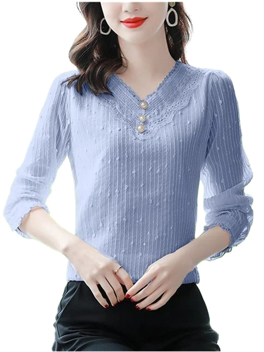

4XL Women Spring Summer Blouses Shirts Lady Fashion Casual Short Sleeve V-Neck Collar Sexy Lace Embroidery Blusas Tops G2199