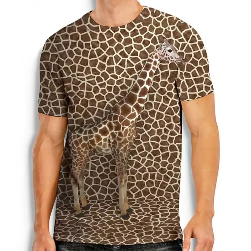 Summer New Handsome Animal Giraffe Cute Dog Trend 3d Digital Print Casual Men\'S T-Shirt Personality Creative Short Sleeve Shirt