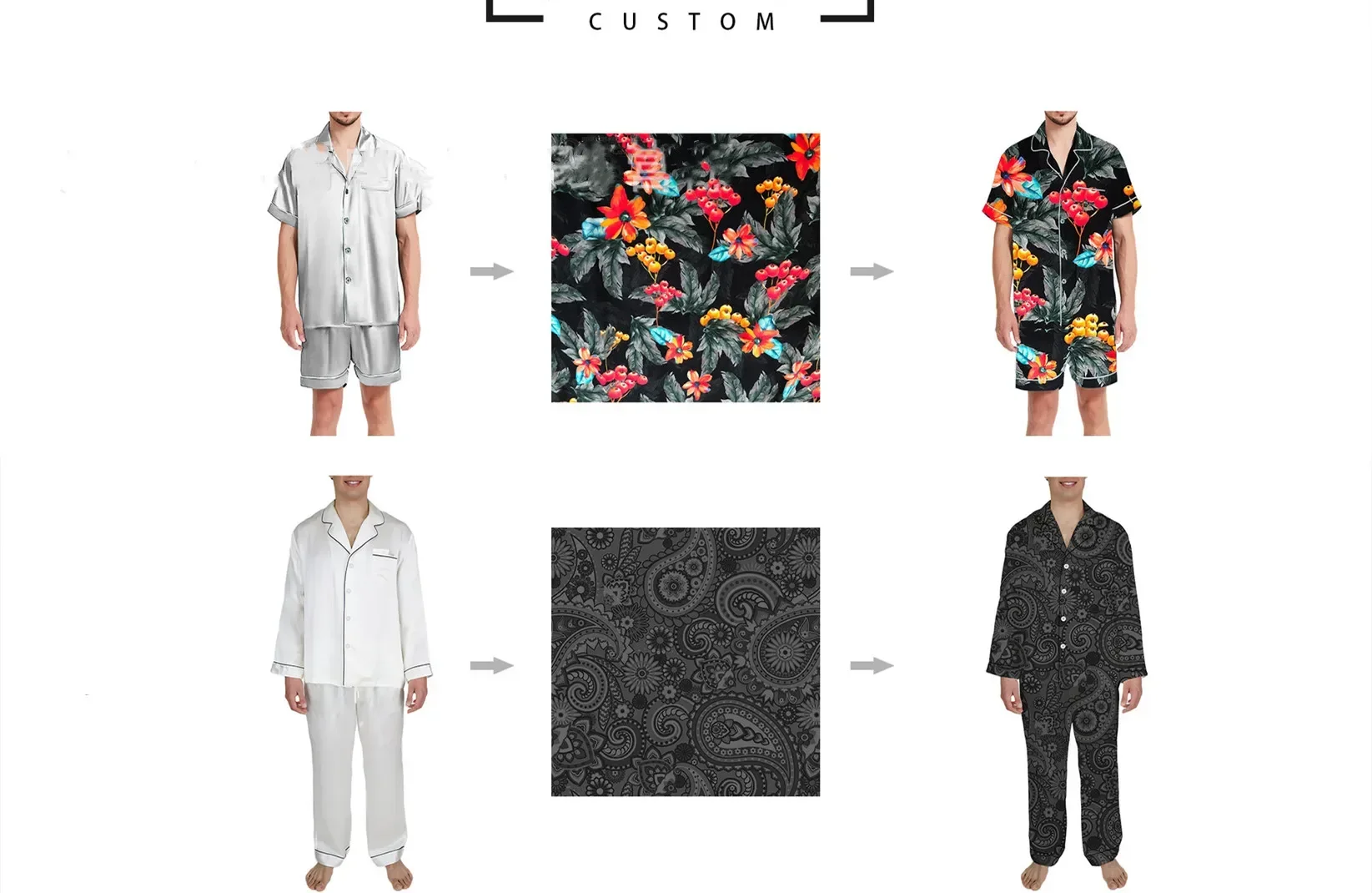 Wholesale Custom Pajamas For Men 2 Pieces Soft Long Sleeve Set Print On Demand Home Lounge Wear Loose Satin Men's Sleepwear