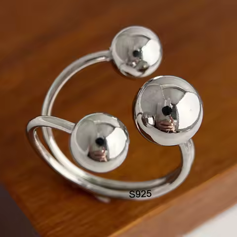 925 Sterling Silver Rings for Women Couple Minimalist Handmade Simple Three Balls Ring Fine Jewelry Gift Prevent Allergy