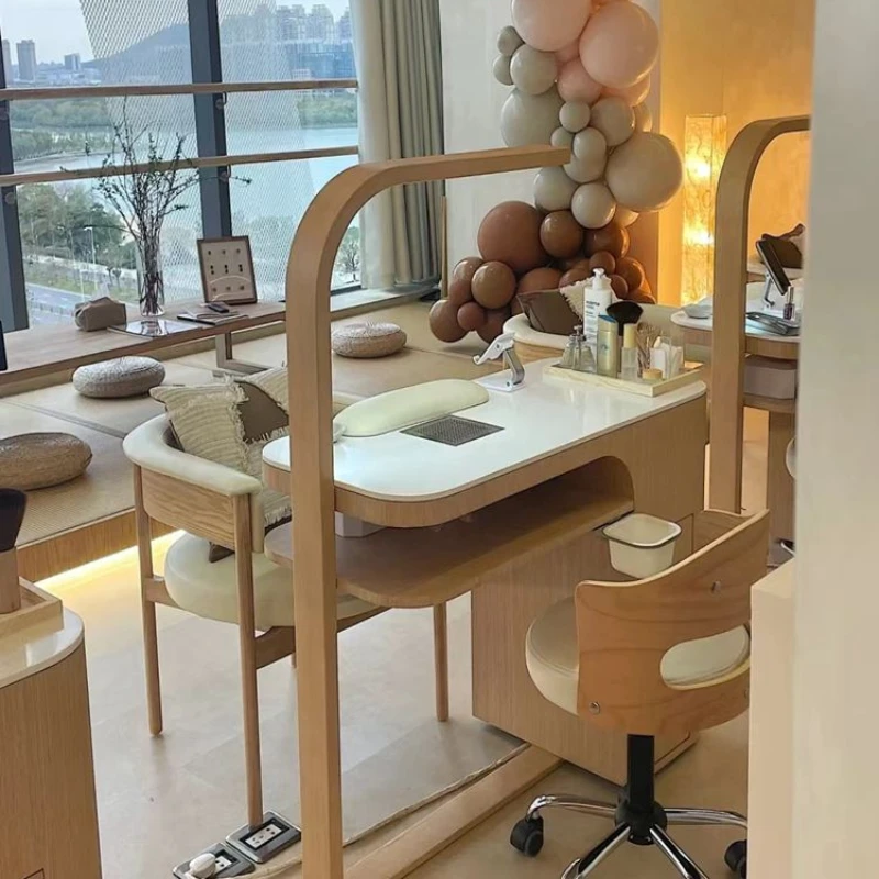 Manicure Wooden Nail Table Japanese Simple Double Nail Table Design Nordic Beauty Mesa Manicura Salon Furniture ZT50MT