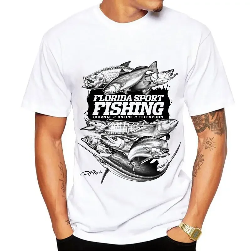 T-shirt de pêche en coton à manches courtes pour hommes et femmes, haut imprimé poisson de mer, t-shirts blancs, sports d'été