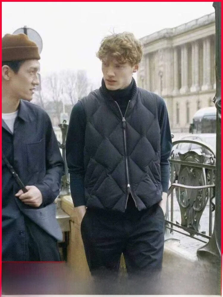 

Роскошный мужской вязаный жилет с пэчворком и наполнителем из пуха, зимний, в стиле британской классики, высококачественная модная верхняя одежда для пар, на каждый день