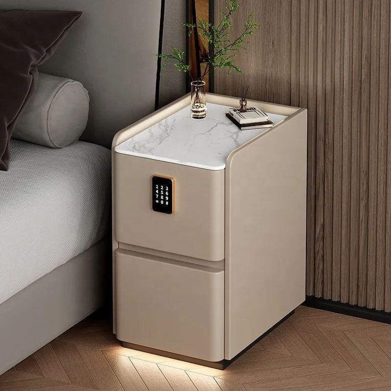 */-* Wholesale Custom Luxury Wireless Charging Smart Bedside Table Bluetooth Audio USB Night Stands LED Lamp With Coded Lock