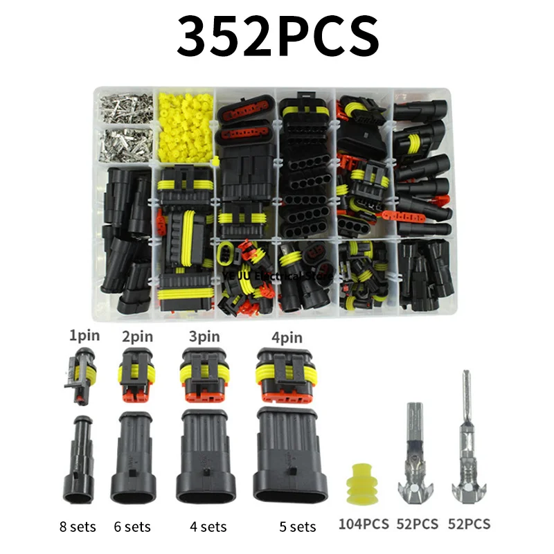 254/352/622/708pcs boxed AMP car waterproof connector 1-6 hole plug-in male and female docking connector wire harness connector