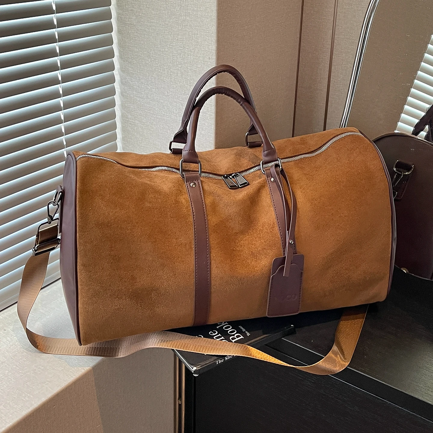 large-capacity-retro-boston-handbag-women's-travel-bag-storage-fitness-bag-short-trip-bag-soft-handle-polyester-material