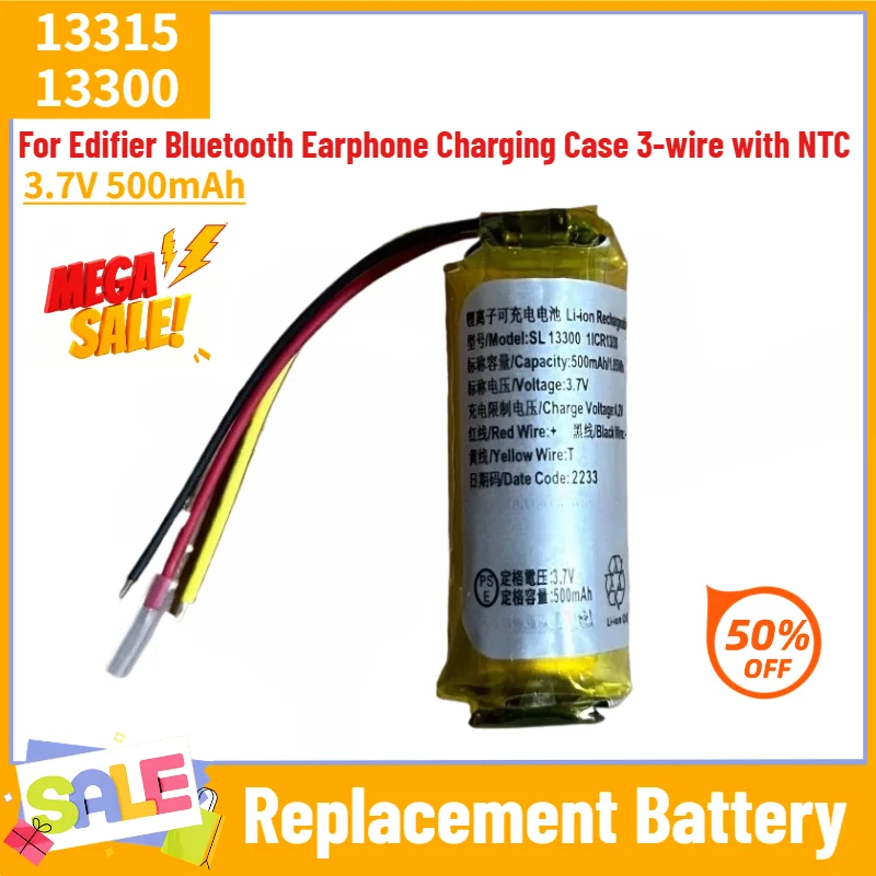 13315 13300 Battery 3.7V 500mAh for Edifier Bluetooth Earphone Charging Case 3‑wire with NTC