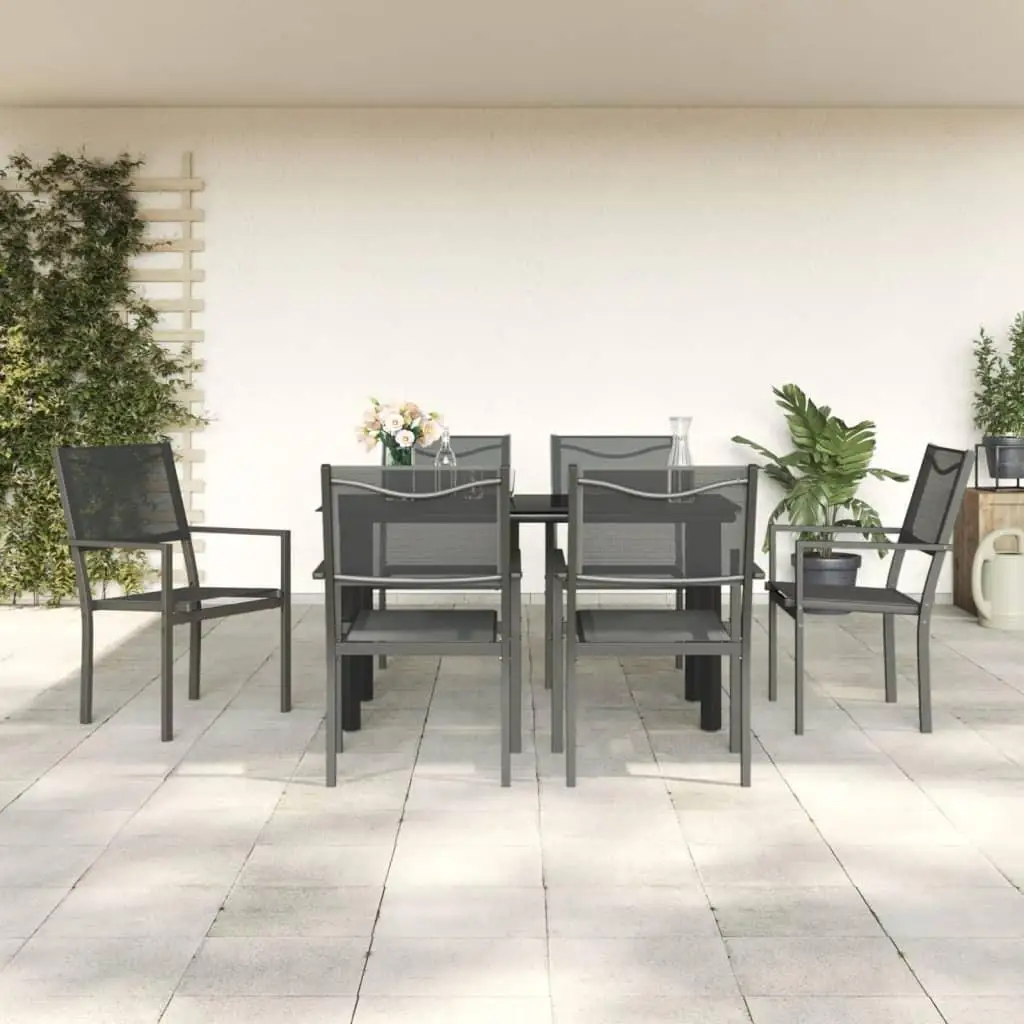 

Garden Dining Set Black Steel Powder Coated 7 Piece Ergonomic