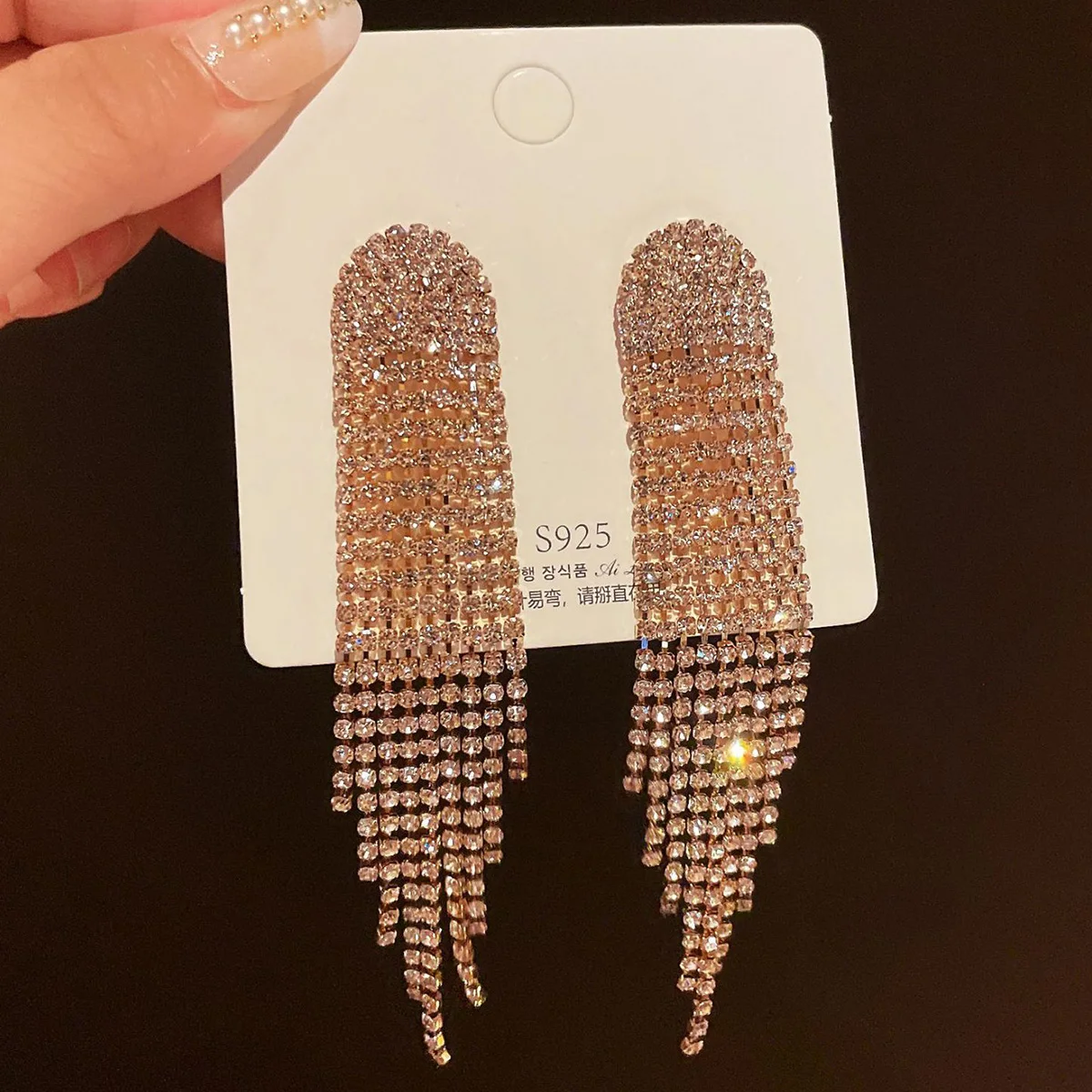 2PC FYUAN Women's Fashion Long Flow Su Pendant Earrings Gold and Silver Water Diamond Hanging Earrings Wedding Party Jewelry-233 image 4