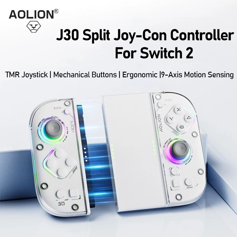 Aolion New J30 ワイヤレスコントローラー Switch 2用 交換用 Knight 左右ジョイコン TMRジョイスティック RGBライト デュアル振動機能付き