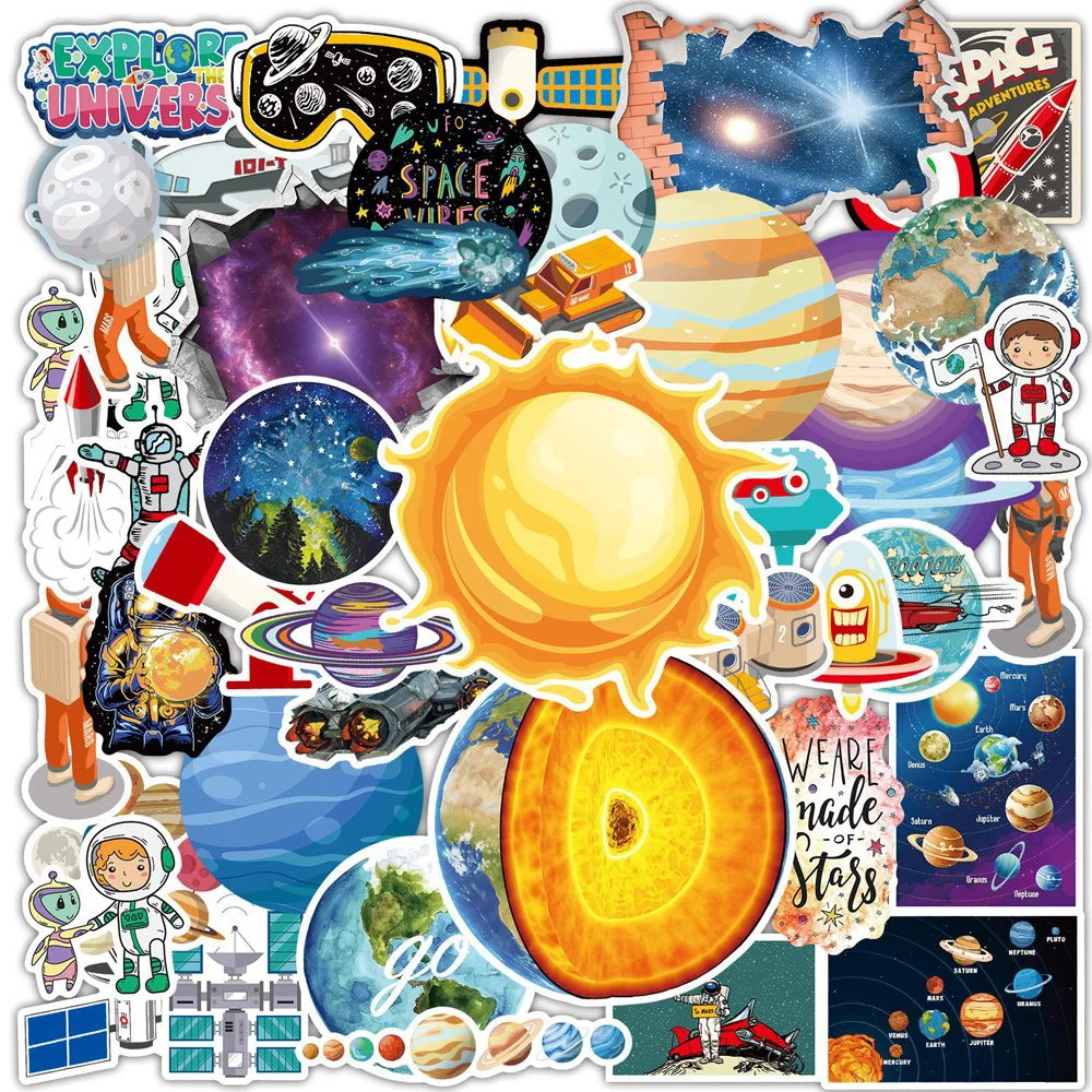 10/30/65pcs Out Space Astronaut Stickers Planet Graffiti Decoration Sticker DIY Stationery Diary Window Cool Cartoon Decal Toys