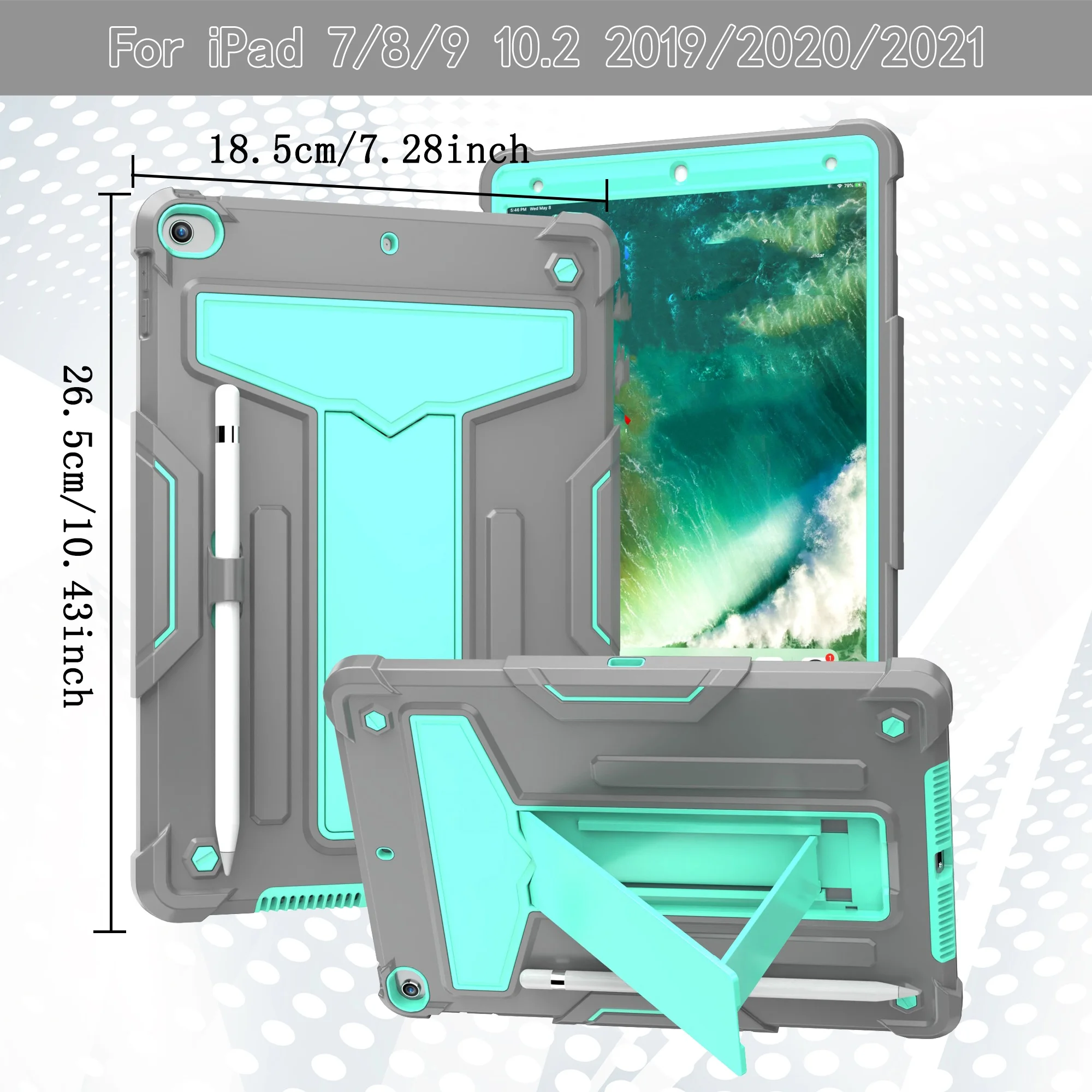 

For iPad 7/8/9 10.2 2019/2020/2021 Hard PC+ Soft Silicone multi-function kickstand protective Shockproof Tablet Case Cover