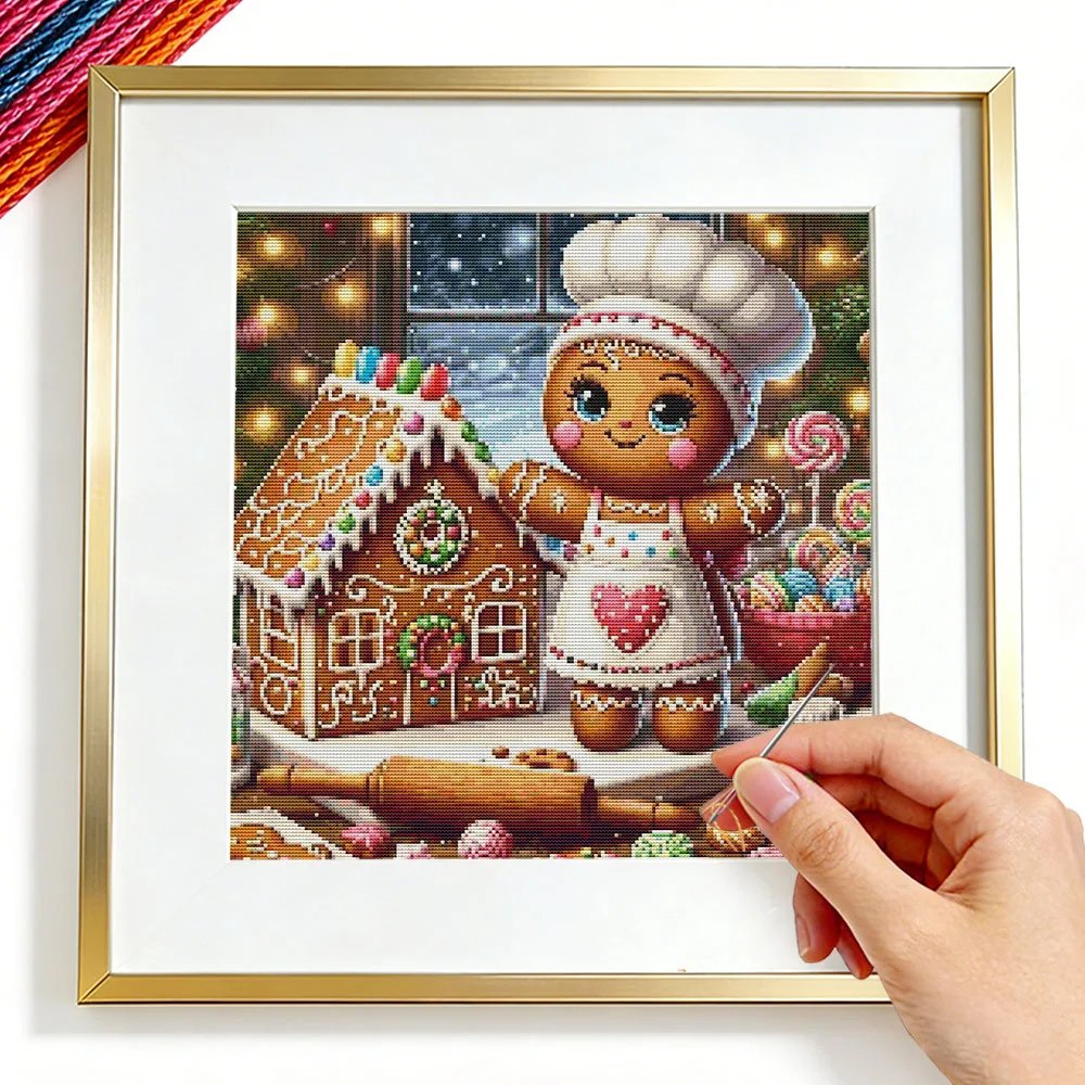 11CT Weihnachts-Kreuzstich-Set, Winter-Cartoon-Landschaft, DMC-Set, auf Leinwand gedruckt, zum Aufnähen, Heimdekoration, Handarbeiten.