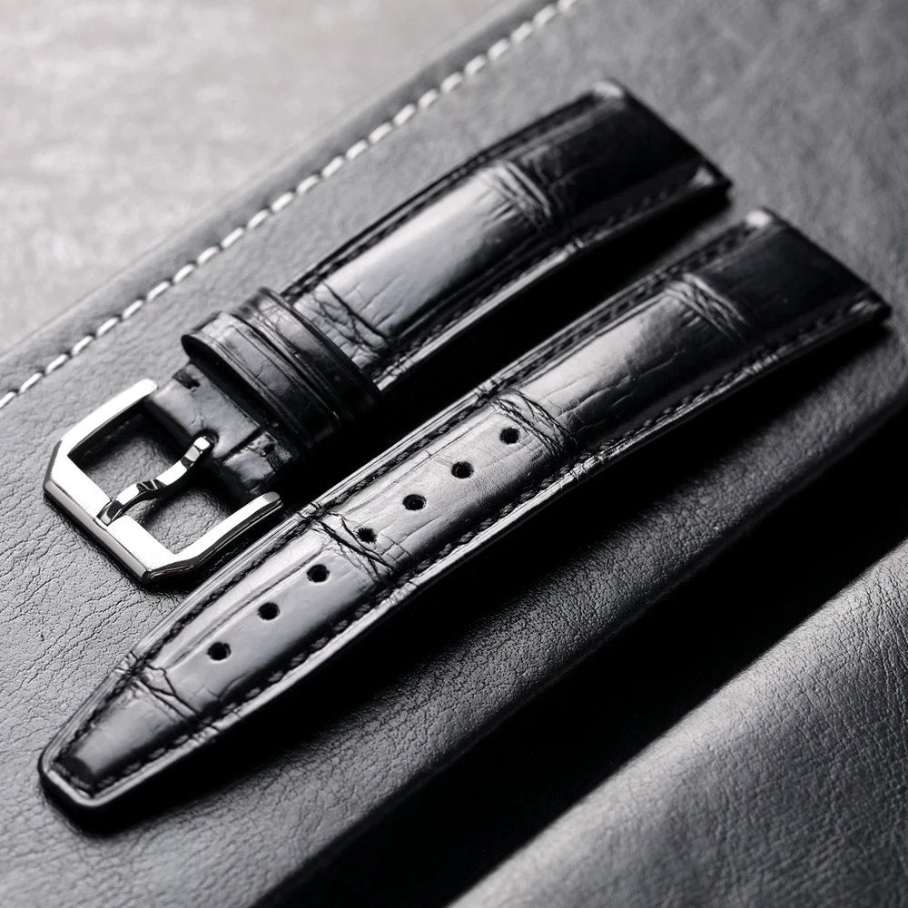 Handmade Black Crocodile Leather Bracelet For Pilot 17 18 Genuine leather Strap 20MM 21MM 22MM Black Vintage Men Br